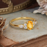 Oval Cut 4 Prong Citrine Classic Side Stone Engagement Ring